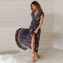 Load image into Gallery viewer, Bohemian style Maxi dress V-neck short-sleeved dress