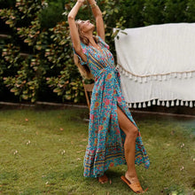 Load image into Gallery viewer, Bohemian style Maxi dress V-neck short-sleeved dress
