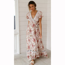 Load image into Gallery viewer, Bohemian style Maxi dress V-neck short-sleeved dress