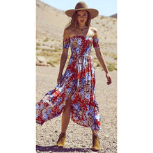 Load image into Gallery viewer, Floral Off the Shoulder Split Chiffon Beach Dress